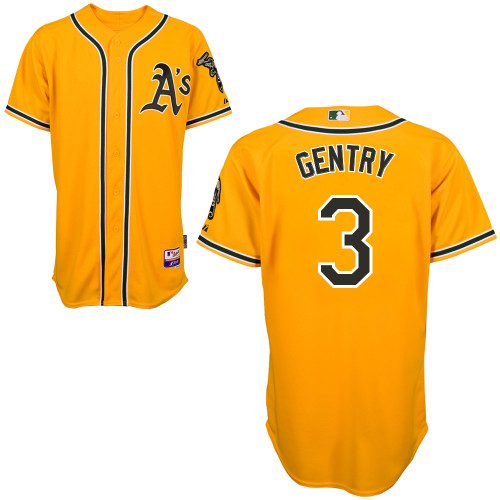 Craig Gentry #3 MLB Jersey-Oakland Athletics Men's Authentic Yellow Cool Base Baseball Jersey